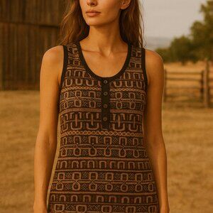 VTG Womens Equestrian S Brown Vest Western Cowgirl Country Geometric Ranch Barn‎